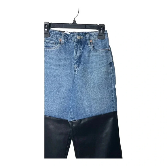 BLANK NYC “THE BAXTER” RIBCAGE STRAIGHT LEG DENIM JEANS W/ FAUX LEATHER‎ SIZE 24 - Picture 6 of 15
